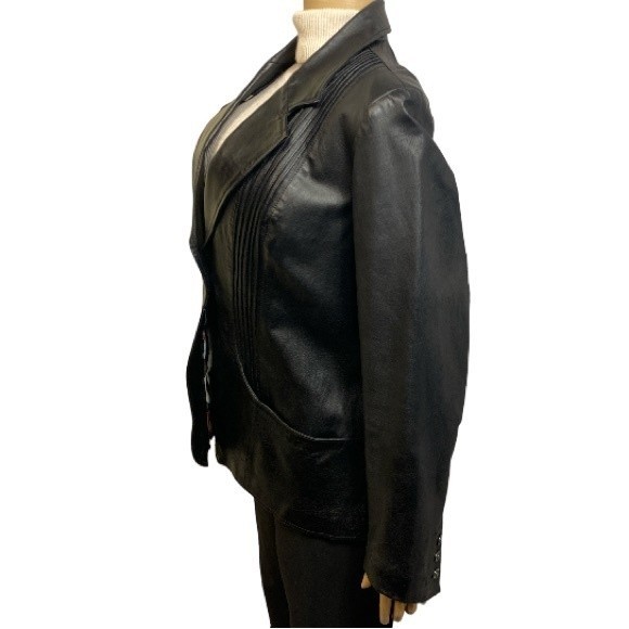 90s D & Co Leather Blazer Jacket Black animal print Lined size L - Picture 13 of 17